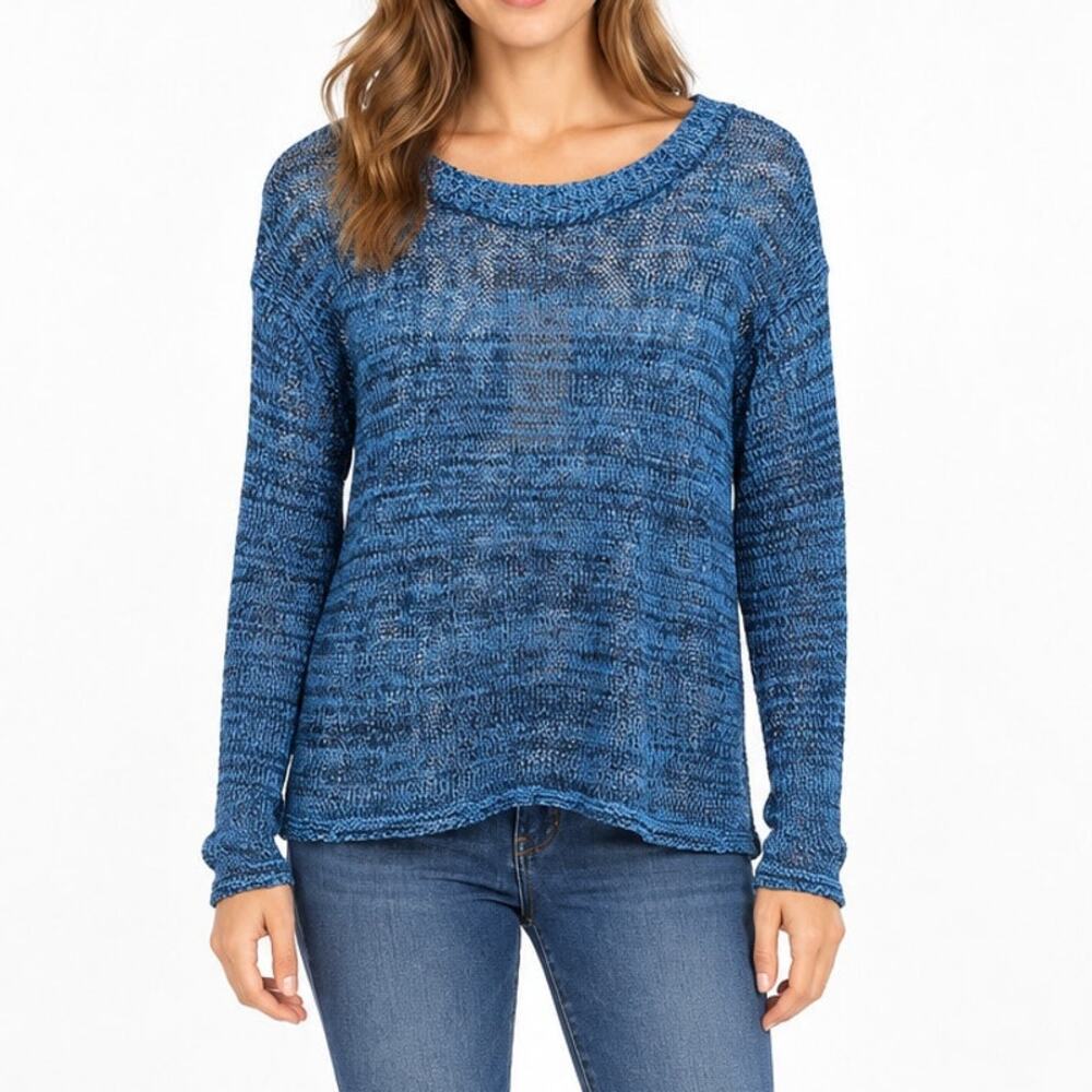 Zara NWT Blue Marled Open Knit Sheer Lightweight Sweater Womens Small S Boho Top